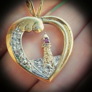 Beautiful lighthouse heart diamonds & ruby